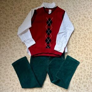 Boys holiday outfit Red and Green Kids V-Neck Matching Set (size 6)